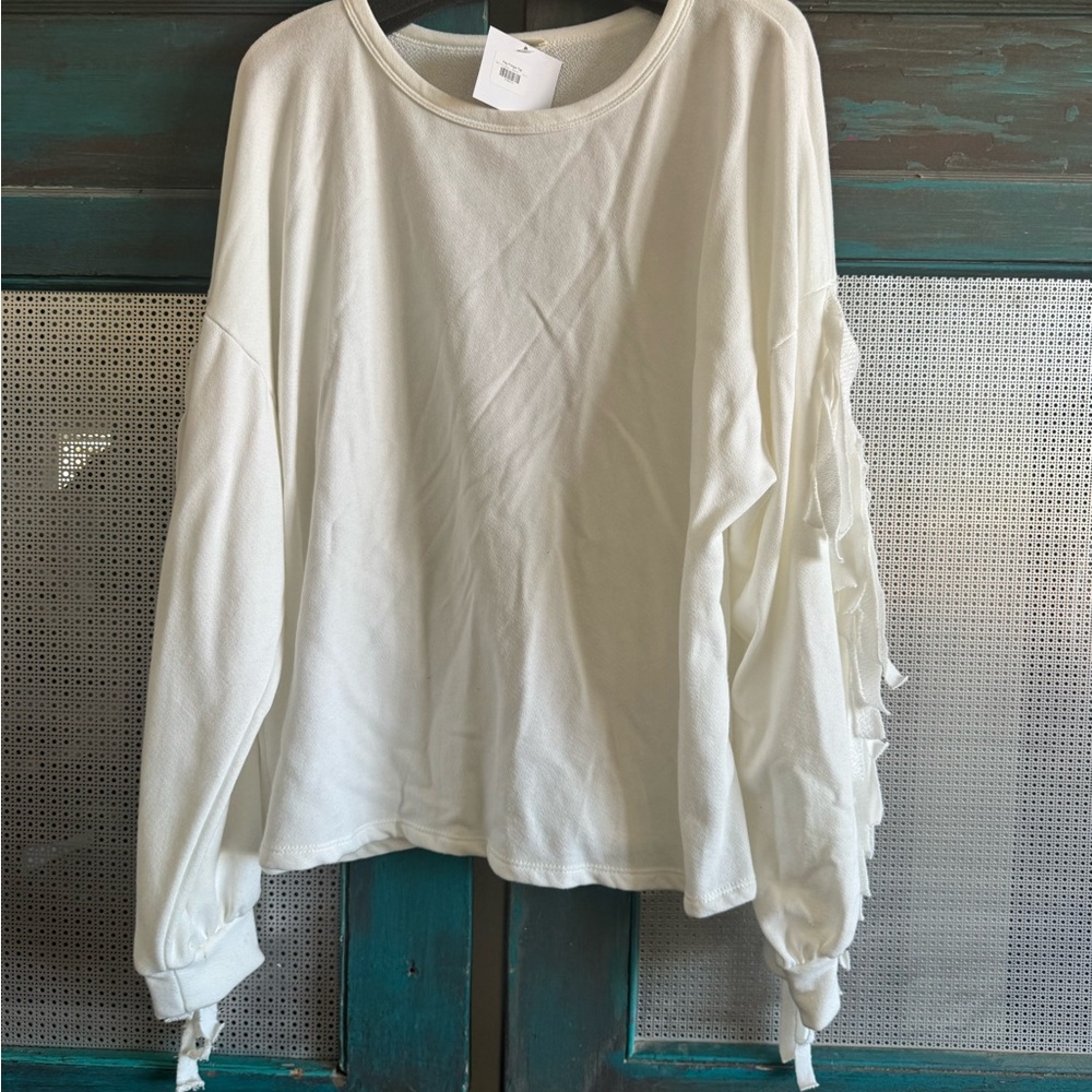 White Women's Oversized Fringe Sweatshirt